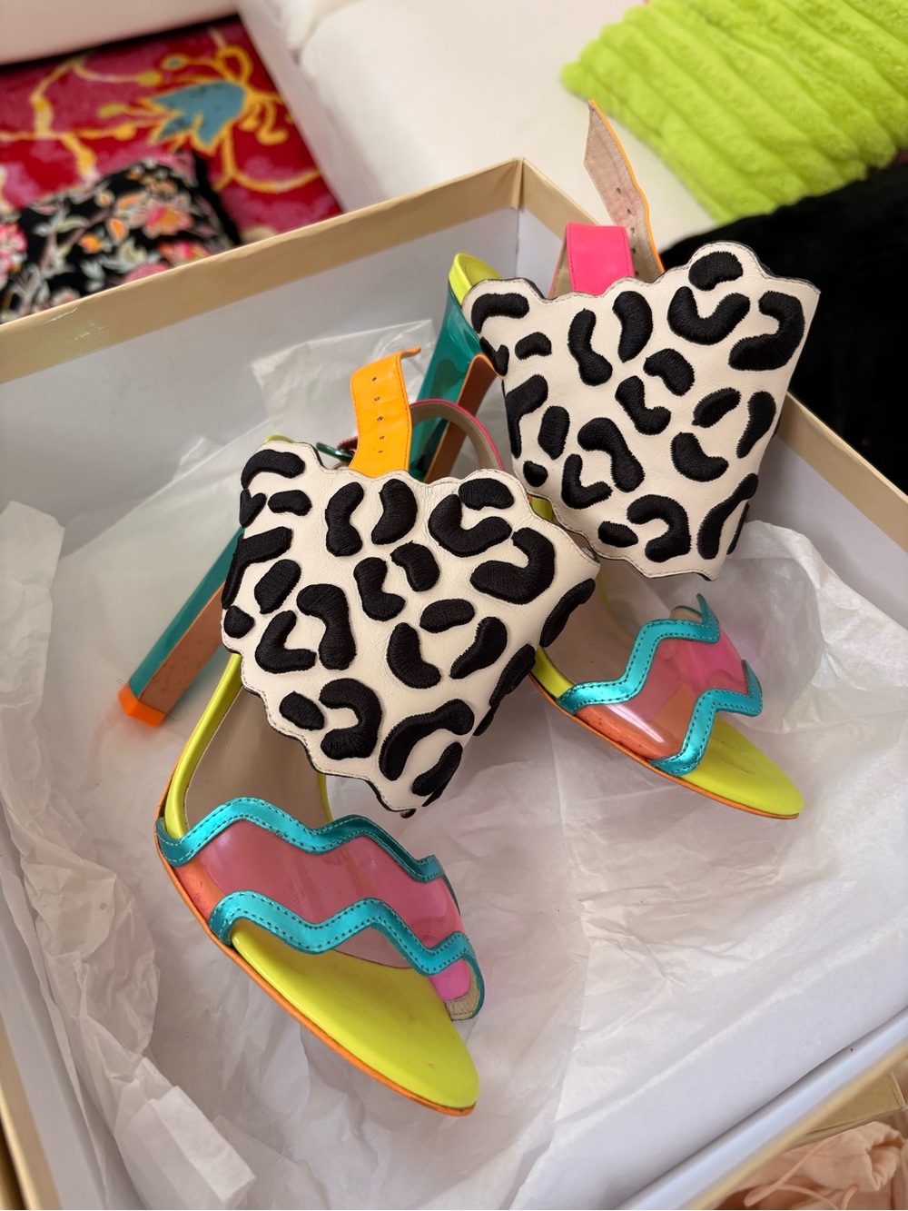 Sophia Webster Teal and Turquoise Strappy Sandals - Picture 8 of 9